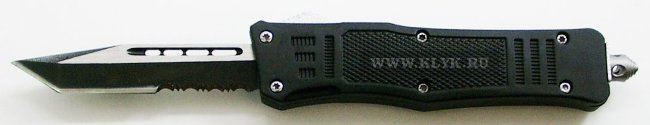 Нож автоматический Microtech Combat Troodon mini (tanto serrated, black) реплика